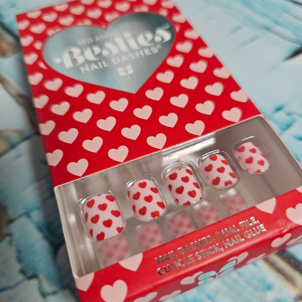Red Aspen Besties Nail Dashes “Be Mine Bestie Athena” Petite Press On Nails NEW